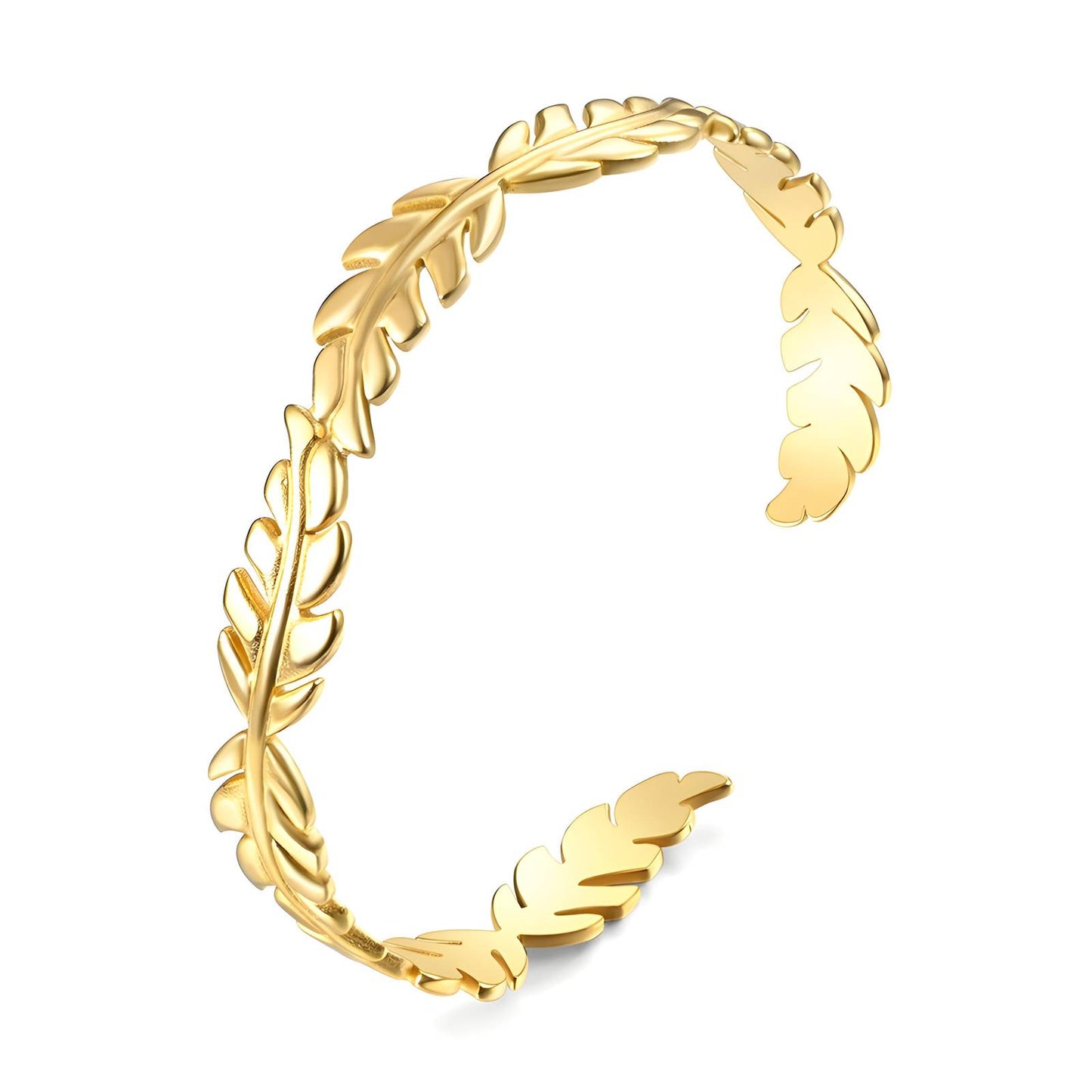Leaf Wrap Open Cuff Bangle 18K Gold Plated