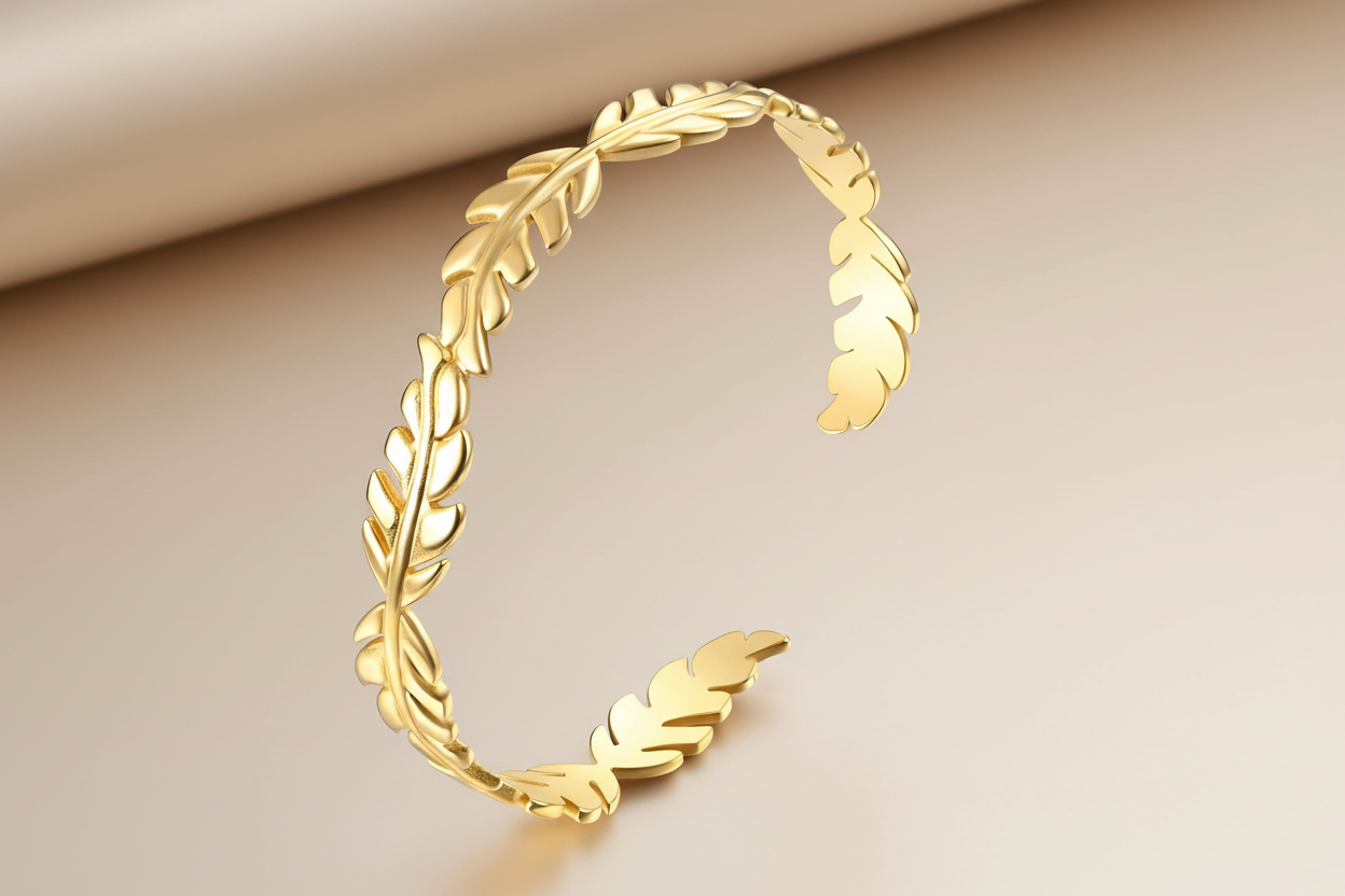 Leaf Wrap Open Cuff Bangle 18K Gold Plated