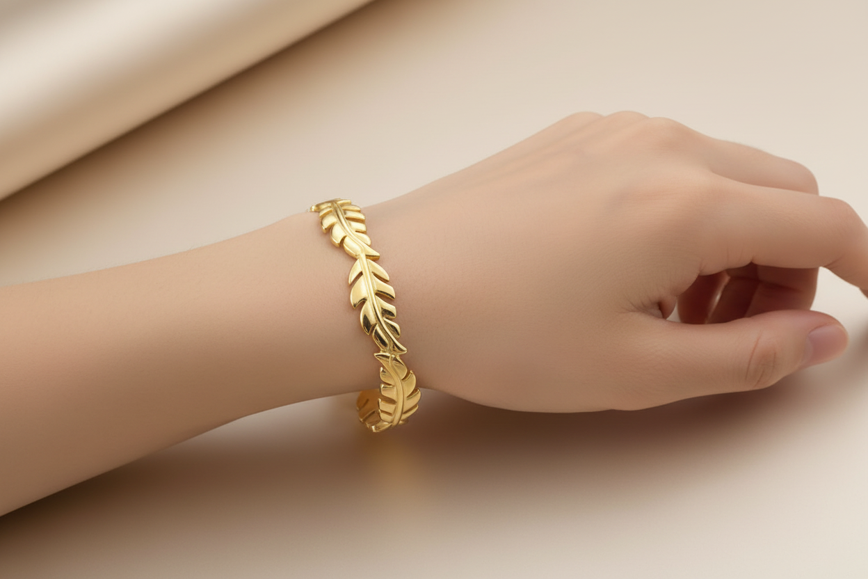 Leaf Wrap Open Cuff Bangle 18K Gold Plated