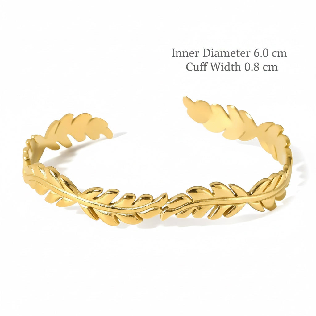 Leaf Wrap Open Cuff Bangle 18K Gold Plated