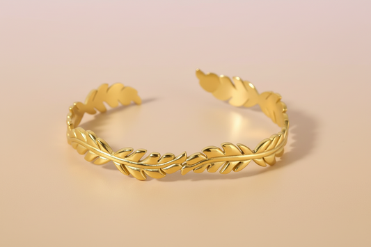 Leaf Wrap Open Cuff Bangle 18K Gold Plated
