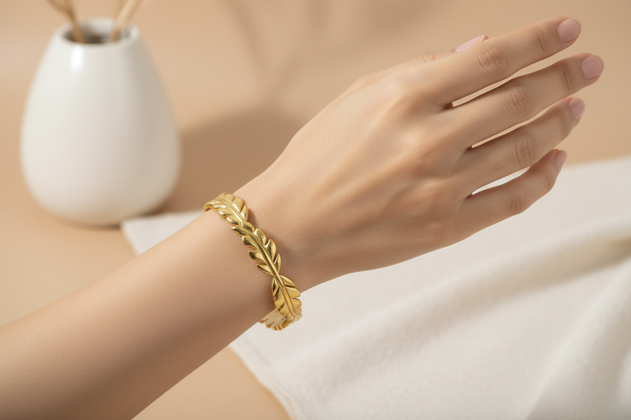 Leaf Wrap Open Cuff Bangle 18K Gold Plated