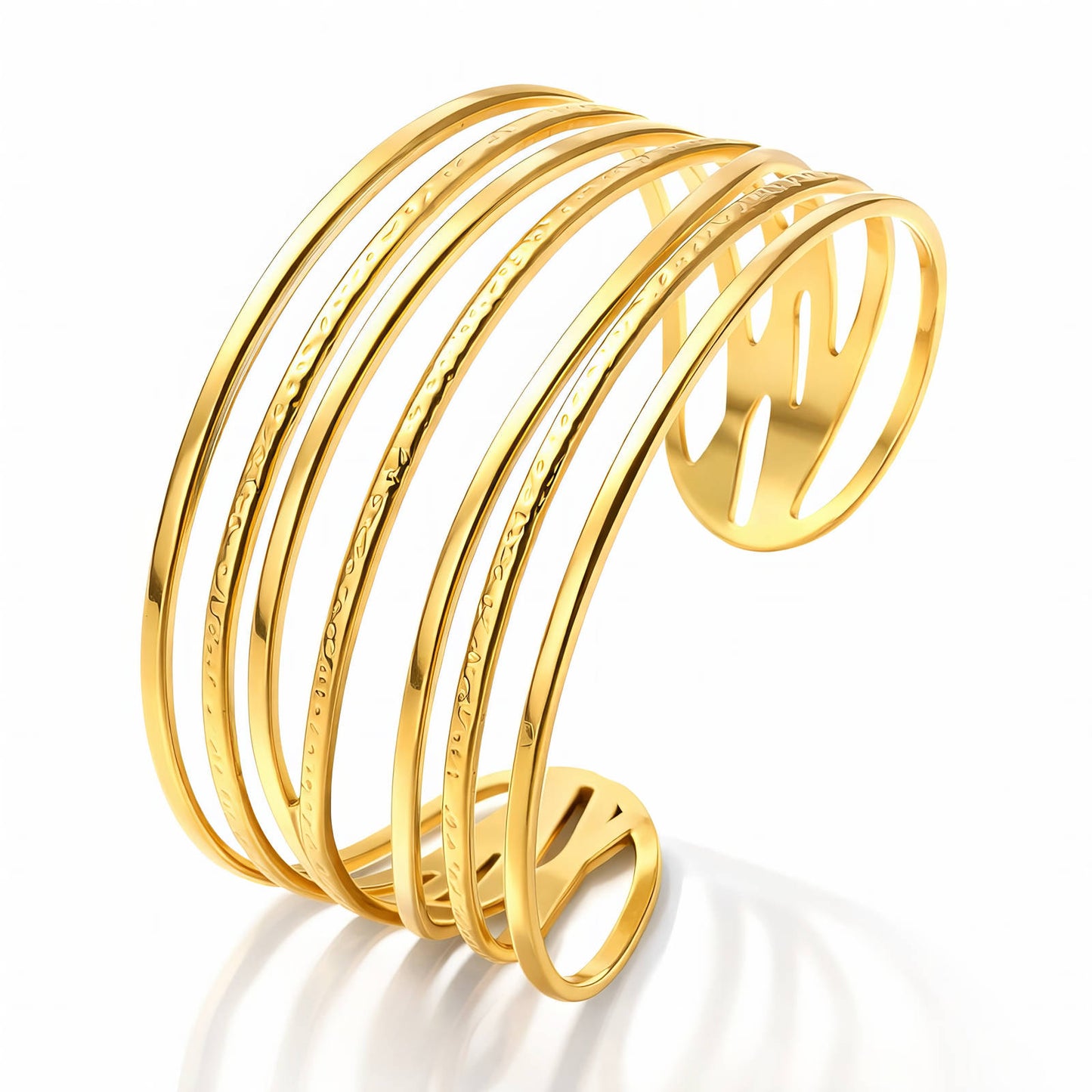 7-Wire Multi-Strand Wide Cuff Bangle | 18K Gold Plated | Statement Bracelet