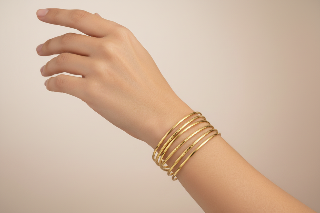 7-Wire Multi-Strand Wide Cuff Bangle | 18K Gold Plated | Statement Bracelet