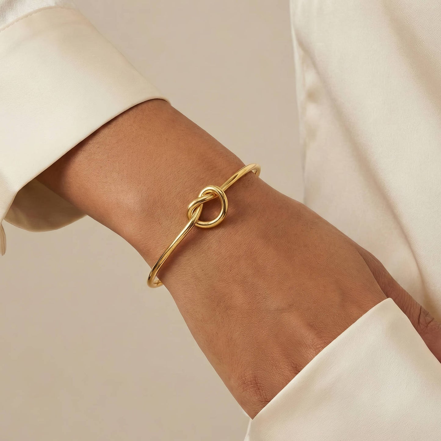 Love Knot Open Cuff Bangle | 18K Gold Plated | Ball Tip Ends