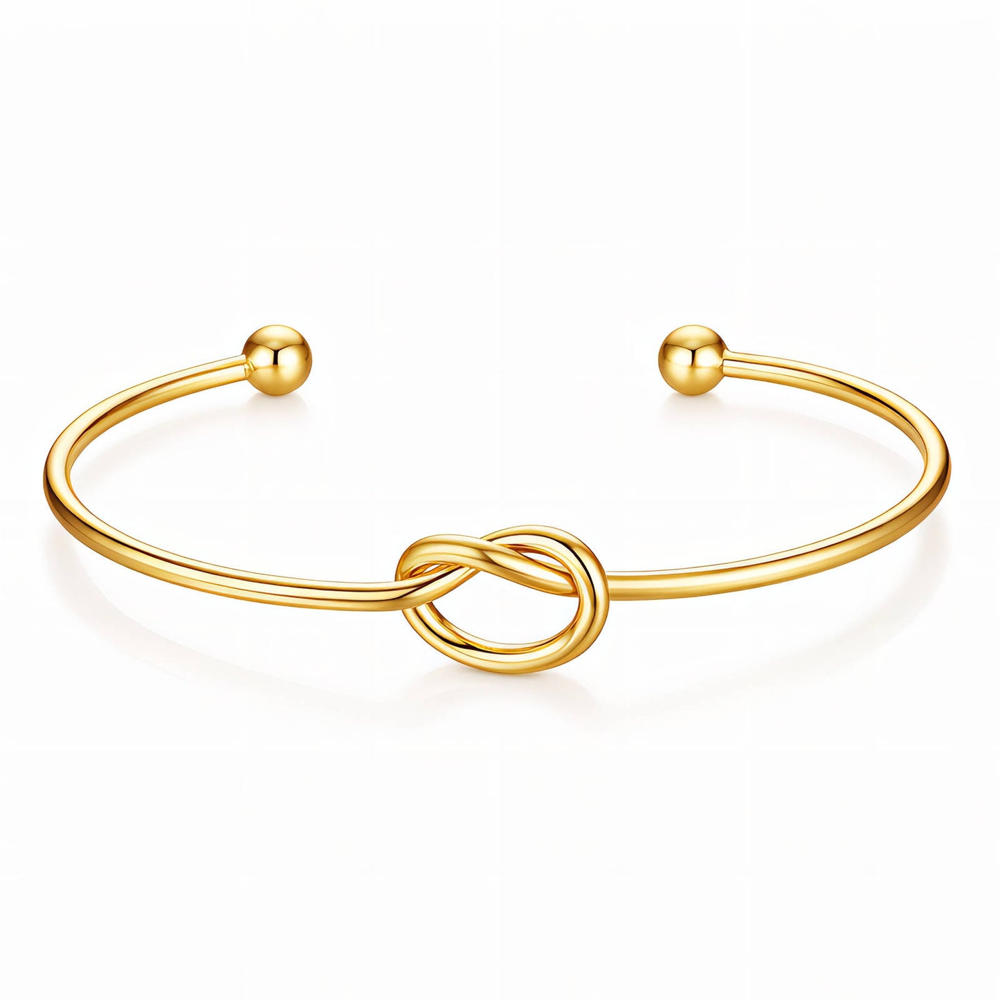 Love Knot Open Cuff Bangle | 18K Gold Plated | Ball Tip Ends
