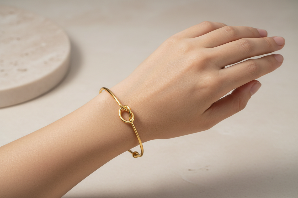Love Knot Open Cuff Bangle | 18K Gold Plated | Ball Tip Ends