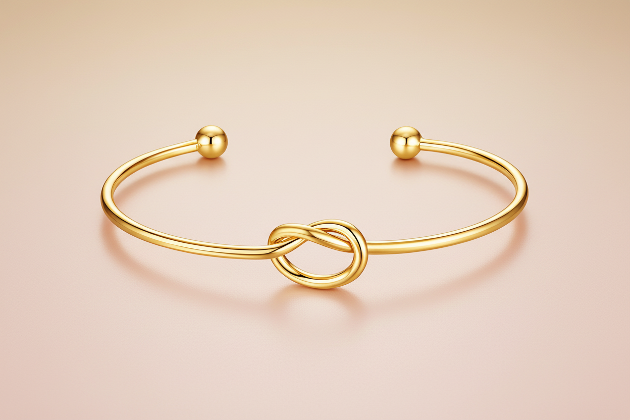 Love Knot Open Cuff Bangle | 18K Gold Plated | Ball Tip Ends