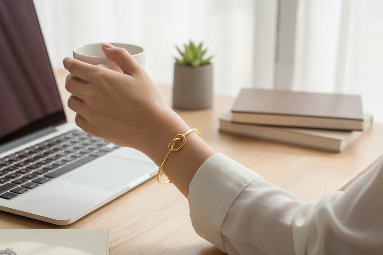 Love Knot Open Cuff Bangle | 18K Gold Plated | Ball Tip Ends