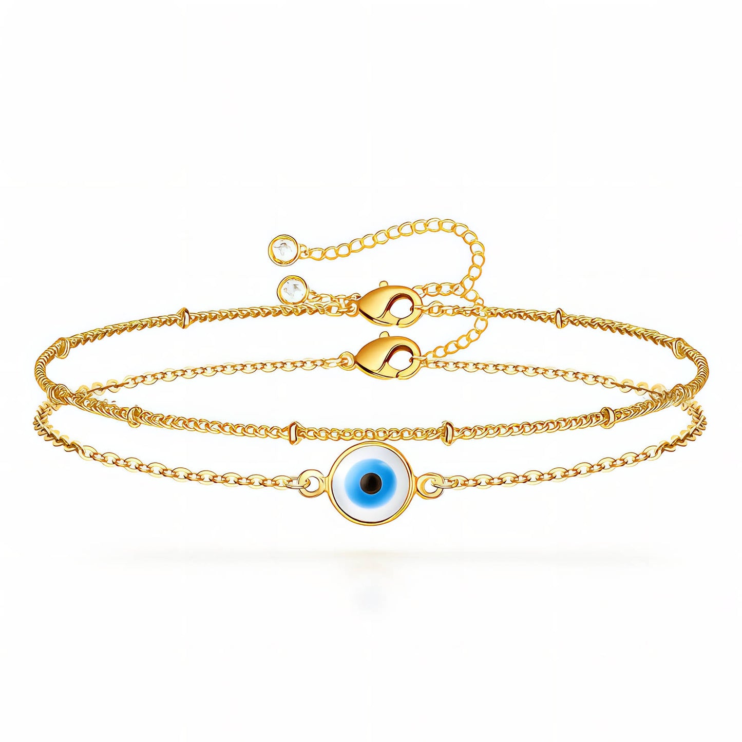 Double-Layer Evil Eye Enamel Bracelet Set | 18K Gold Plated