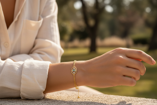 Double-Chain Evil Eye CZ Bracelet | 18K Gold Plated | Turquoise & White CZ