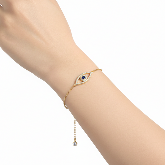Evil Eye CZ Charm Chain Bracelet | 18K Gold Plated