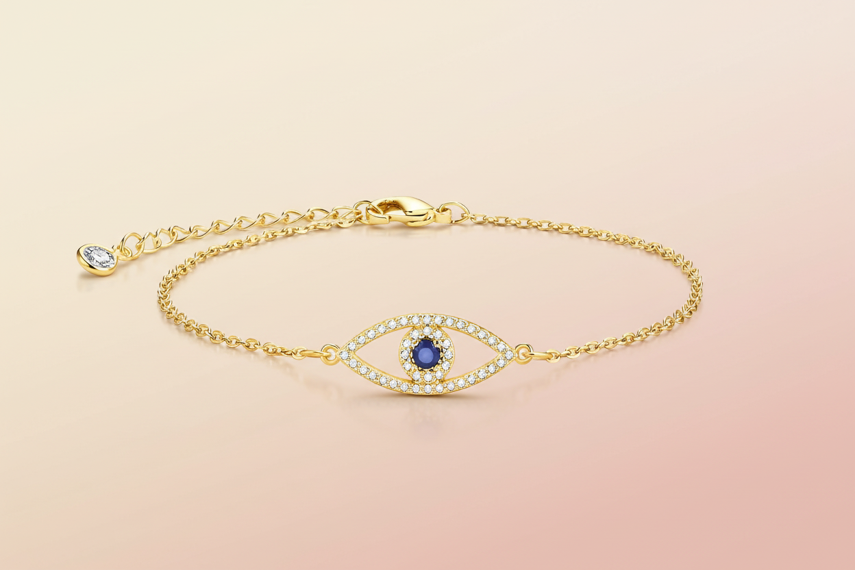 Evil Eye CZ Charm Chain Bracelet | 18K Gold Plated