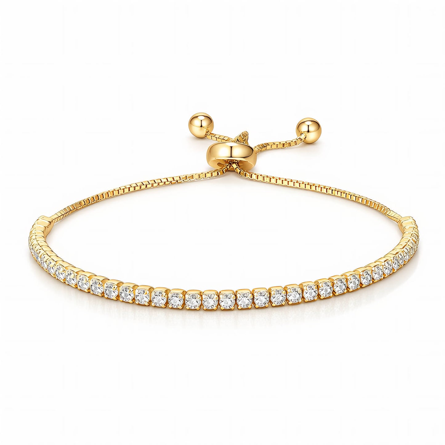 CZ Tennis Slider Bracelet 18K Gold Plated Adjustable Bolo
