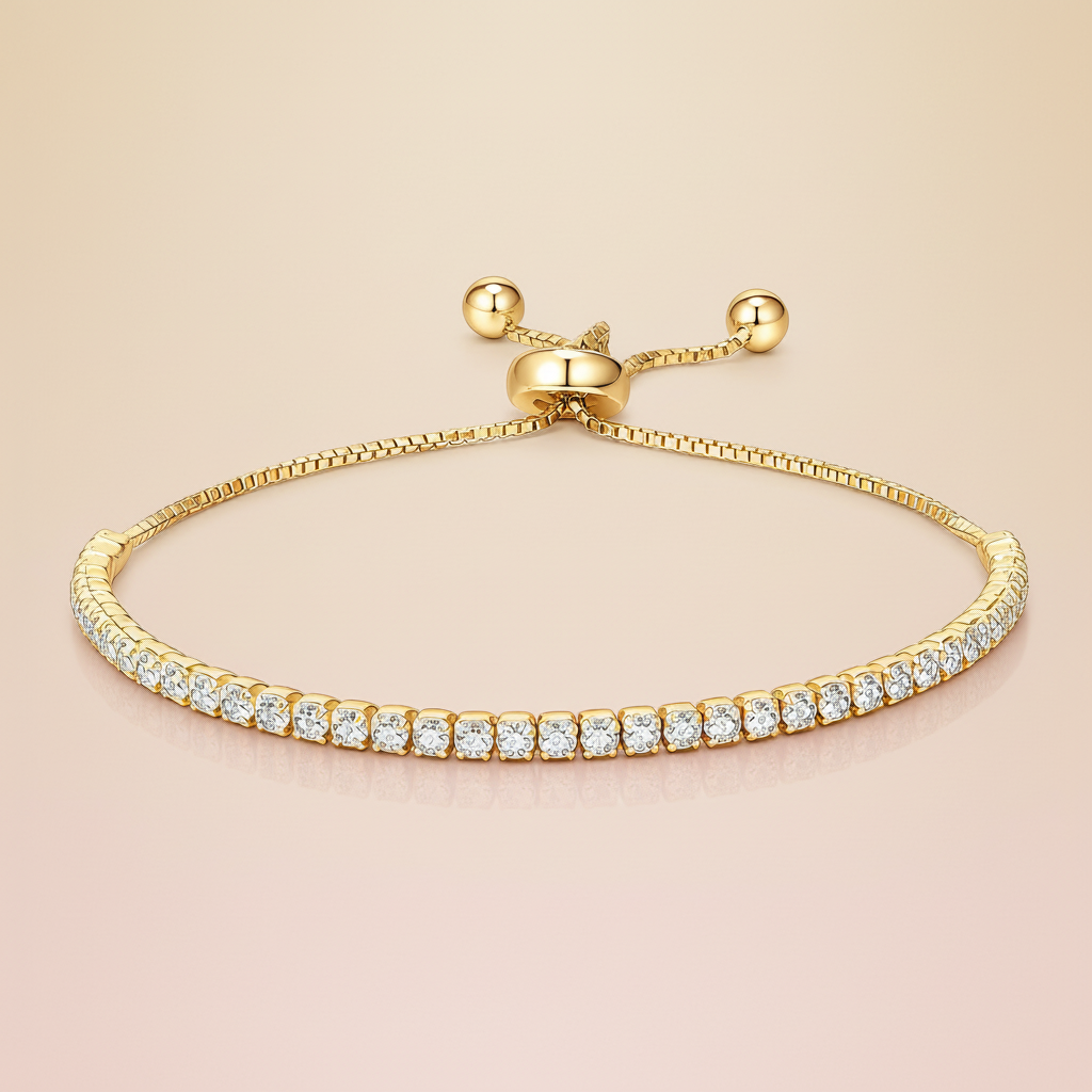 CZ Tennis Slider Bracelet 18K Gold Plated Adjustable Bolo
