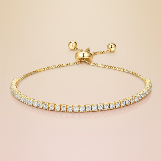 CZ Tennis Slider Bracelet 18K Gold Plated Adjustable Bolo