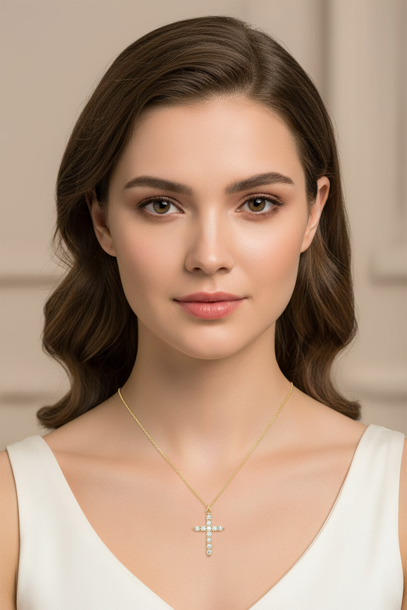 Pave CZ Cross Pendant Necklace | 18K Gold Plated