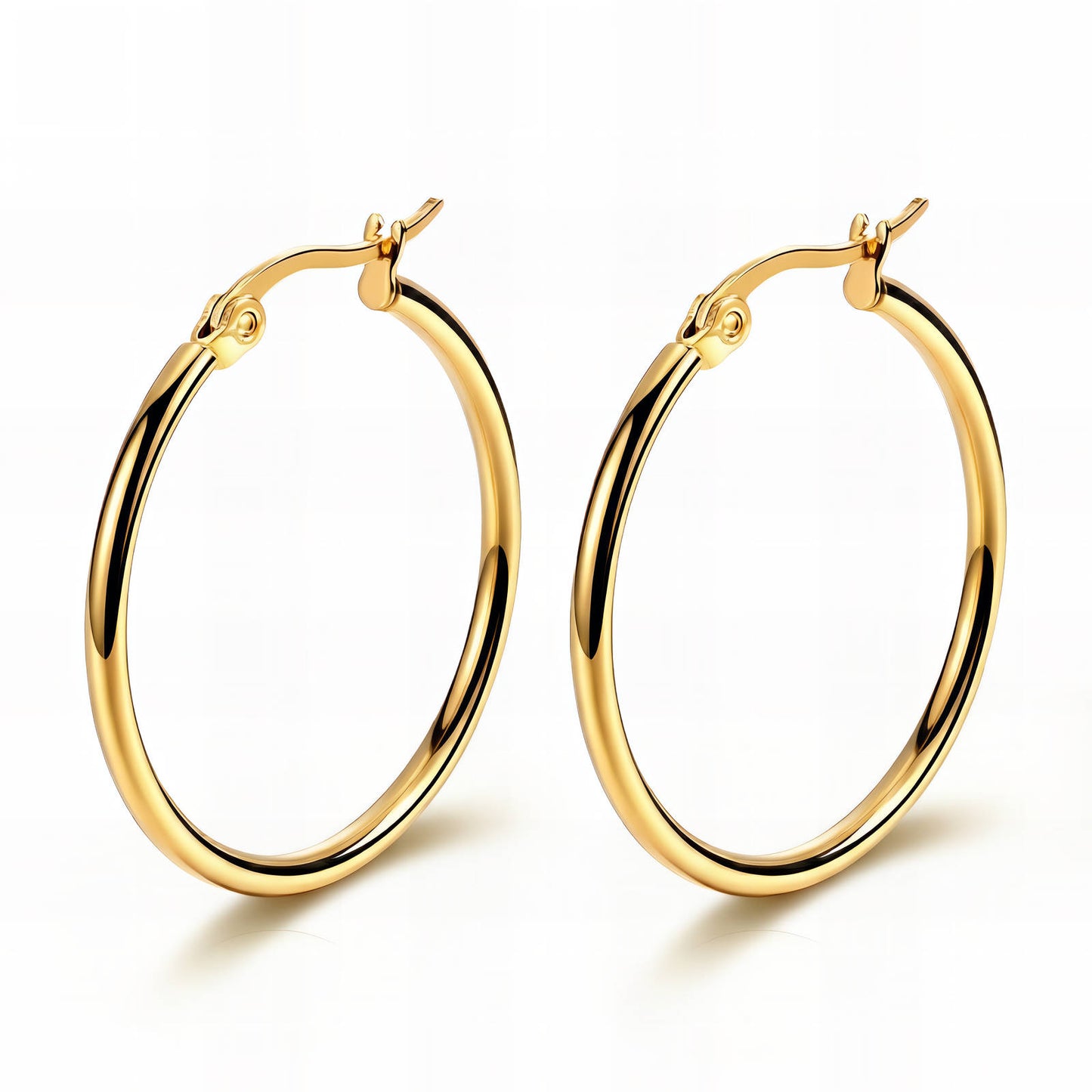 stainless steel 18k Gold plated hoop earrings on a white background