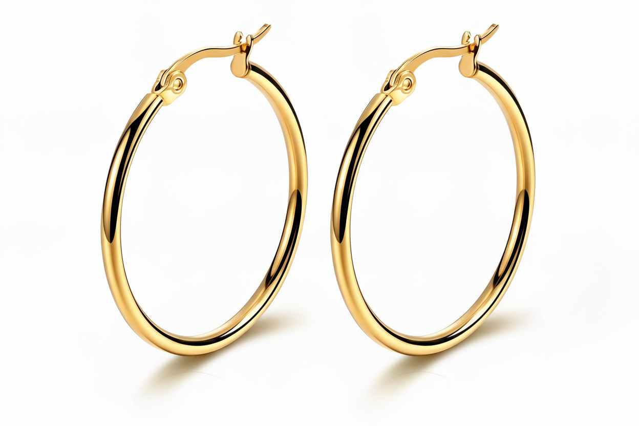 18k Gold plated hoop earrings on a white background