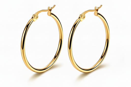 18k Gold plated hoop earrings on a white background