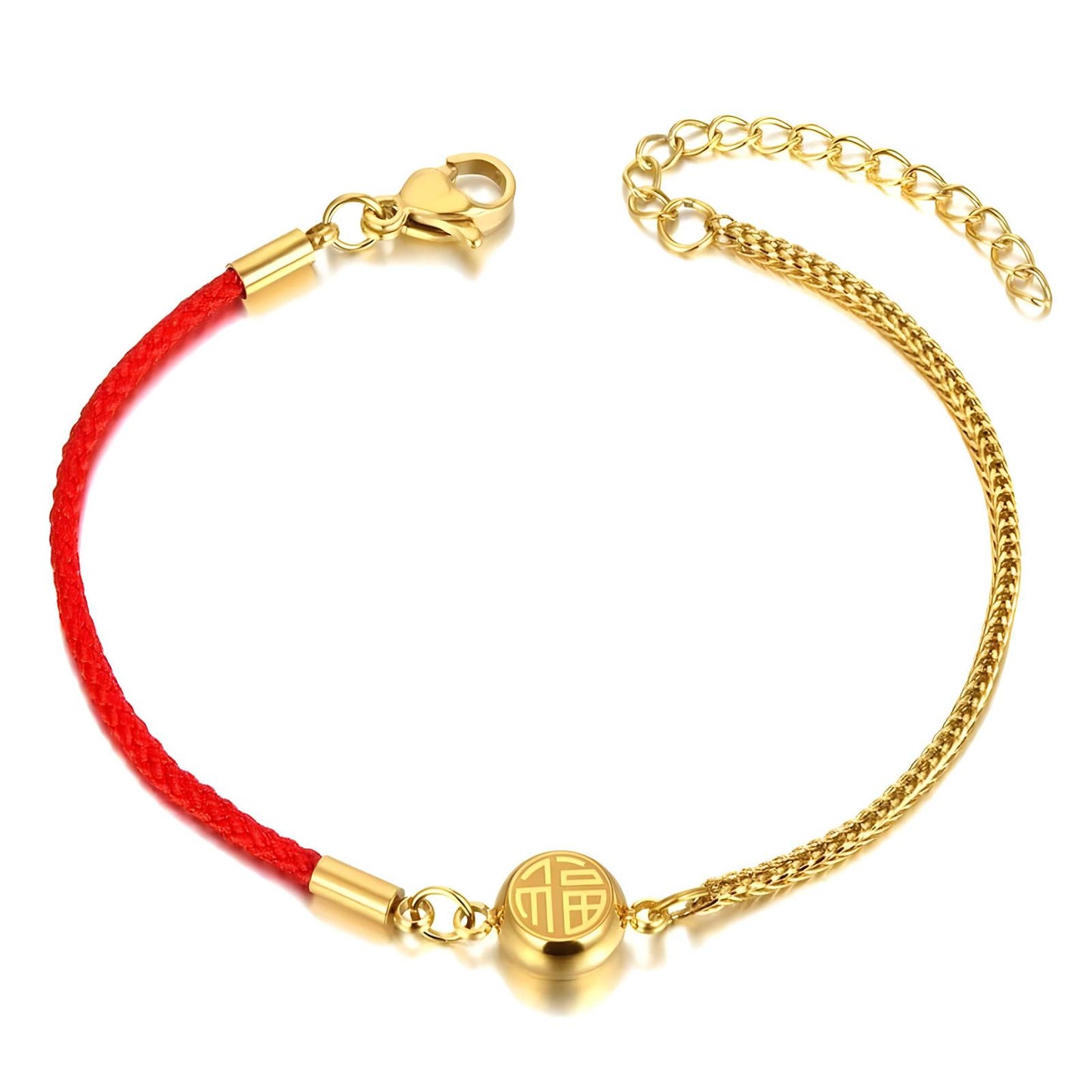 Fortune Lucky Charm Bracelet | 18K Gold Plated | Red Cord & Gold Chain