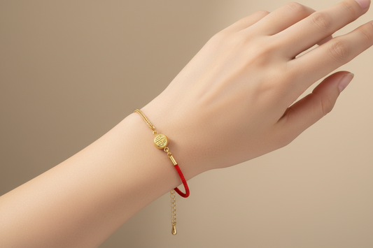 Fortune Lucky Charm Bracelet | 18K Gold Plated | Red Cord & Gold Chain