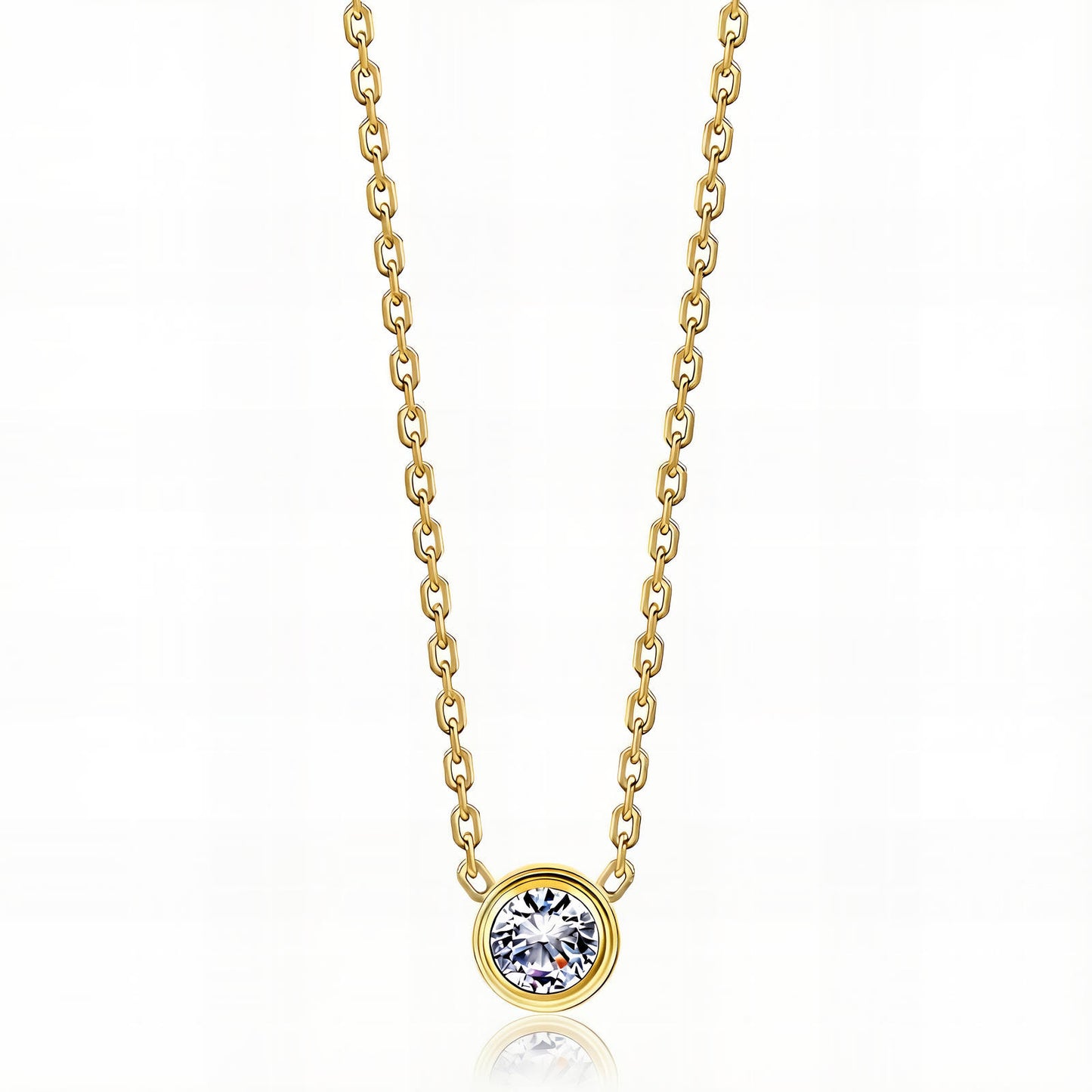 Bezel-Set CZ Solitaire Pendant Necklace | 18K Gold Plated