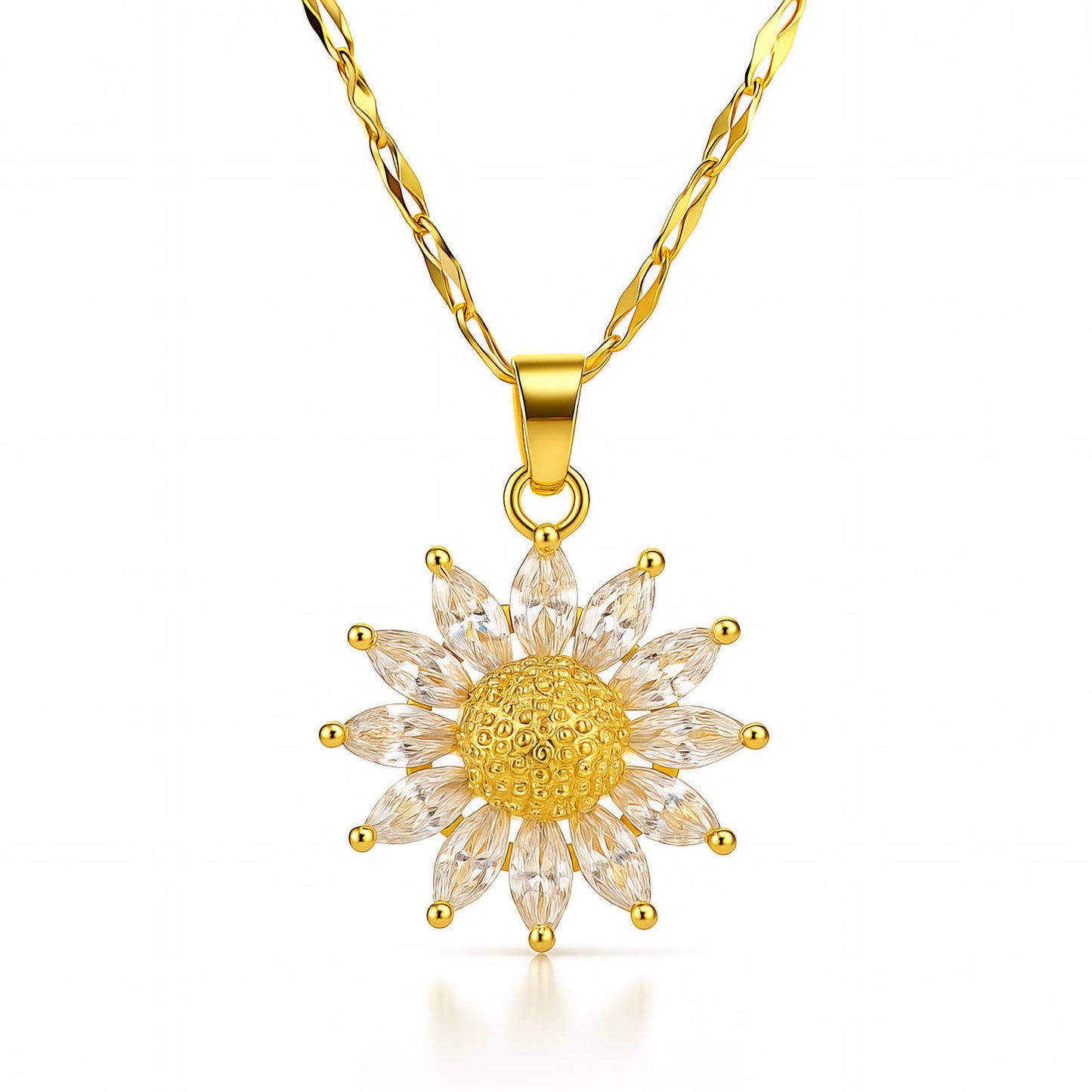 Marquise CZ Sunflower Pendant Necklace | 18K Gold Plated