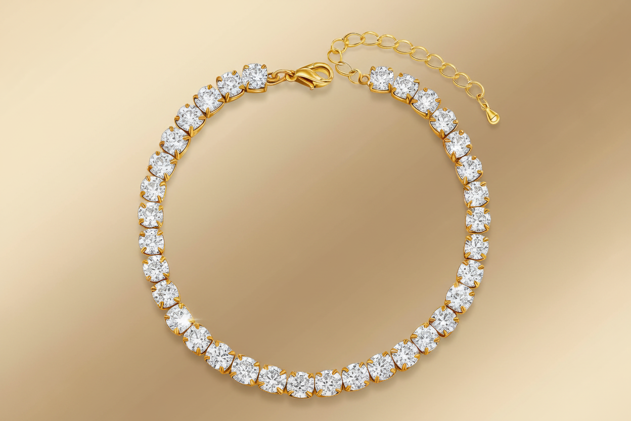 Single-Row Large Round CZ Tennis Bracelet | 18K Gold Plated