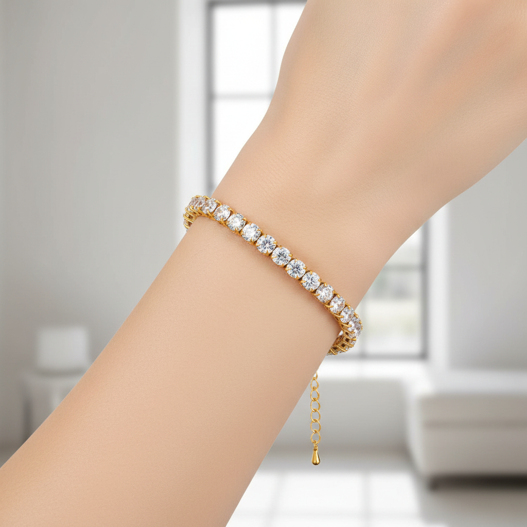 Single-Row Large Round CZ Tennis Bracelet | 18K Gold Plated
