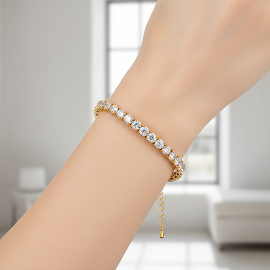 Single-Row Large Round CZ Tennis Bracelet | 18K Gold Plated