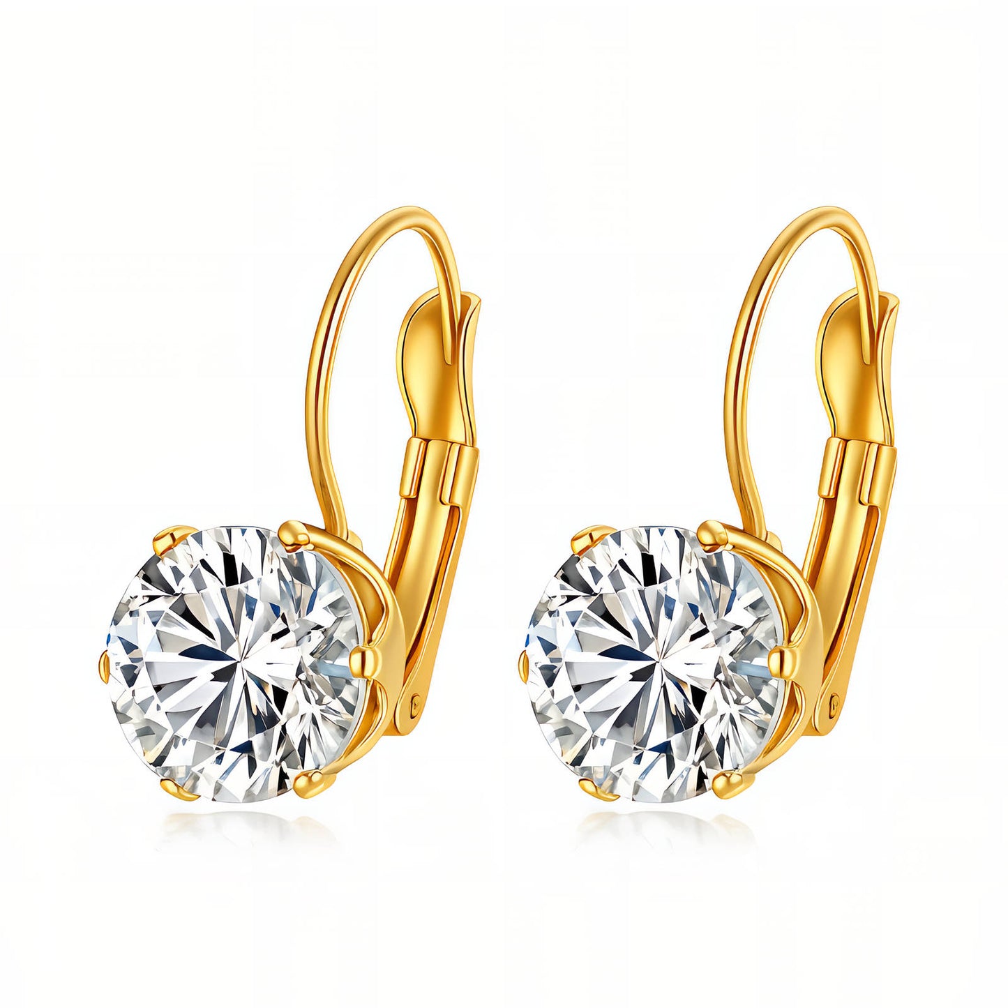 Round Brilliant CZ Lever-Back Drop Earrings 18K Gold Plated