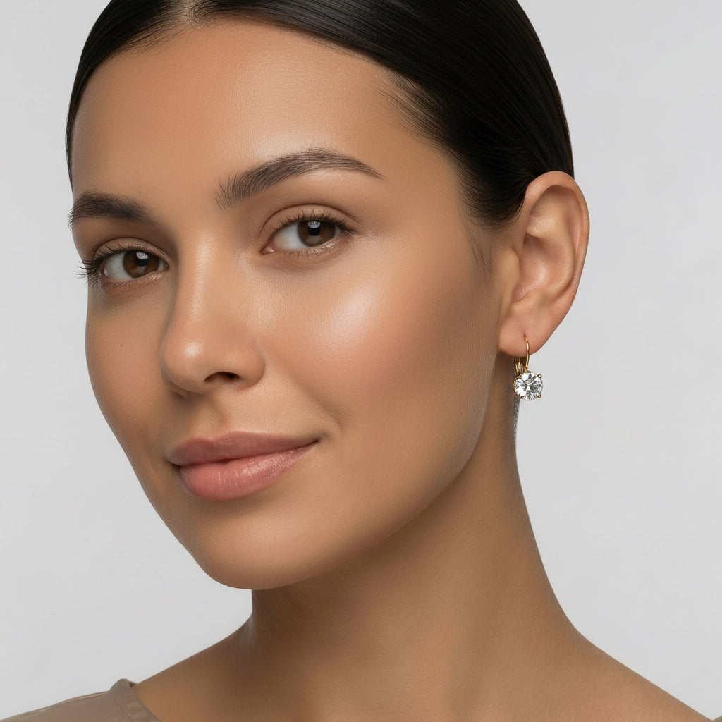 Round Brilliant CZ Lever-Back Drop Earrings 18K Gold Plated