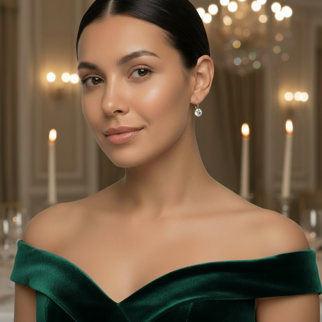 Round Brilliant CZ Lever-Back Drop Earrings 18K Gold Plated