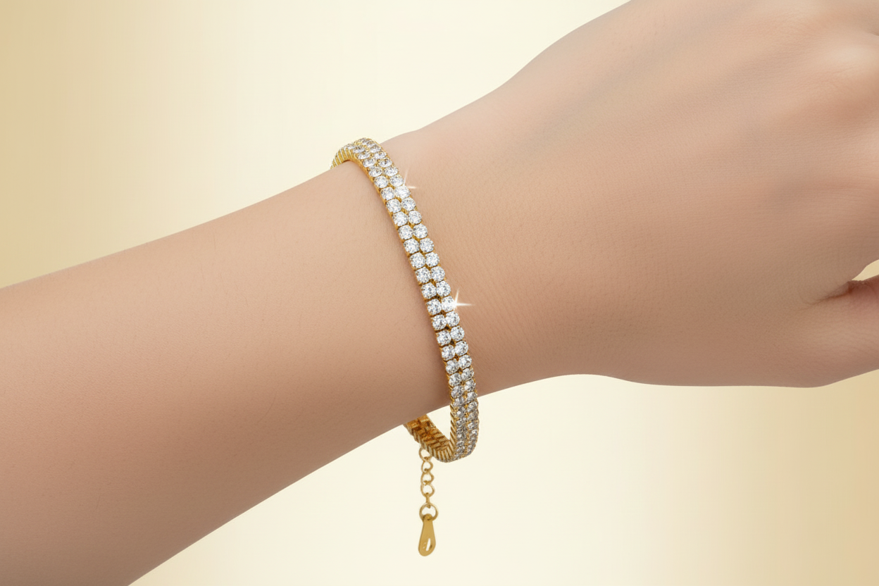 Double-Row CZ Tennis Bracelet | 18K Gold Plated