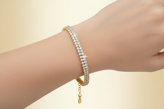 Double-Row CZ Tennis Bracelet | 18K Gold Plated