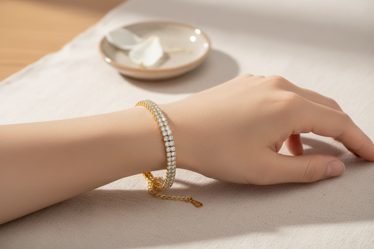 Double-Row CZ Tennis Bracelet | 18K Gold Plated