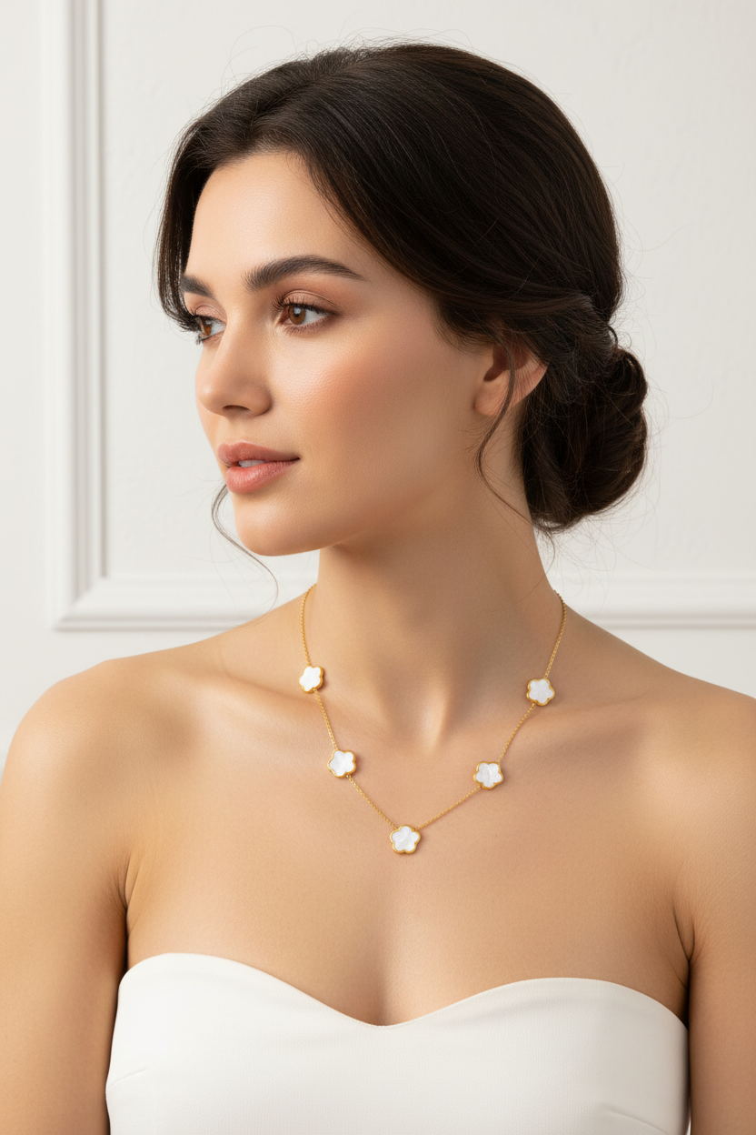 5-Station Flower Charm Necklace | 18K Gold Plated