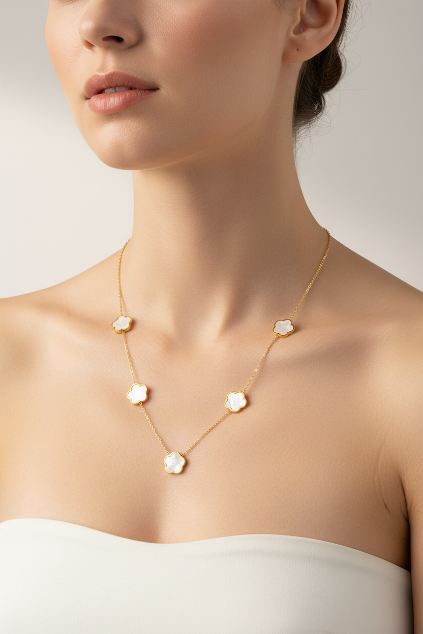 5-Station Flower Charm Necklace | 18K Gold Plated