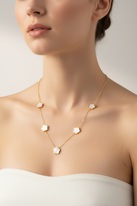 5-Station Flower Charm Necklace | 18K Gold Plated