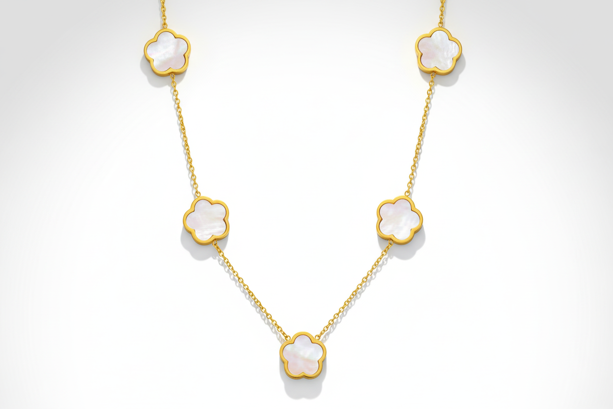5-Station Flower Charm Necklace | 18K Gold Plated