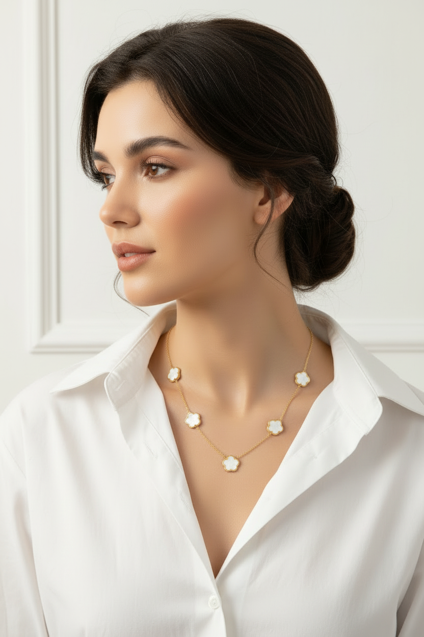 5-Station Flower Charm Necklace | 18K Gold Plated