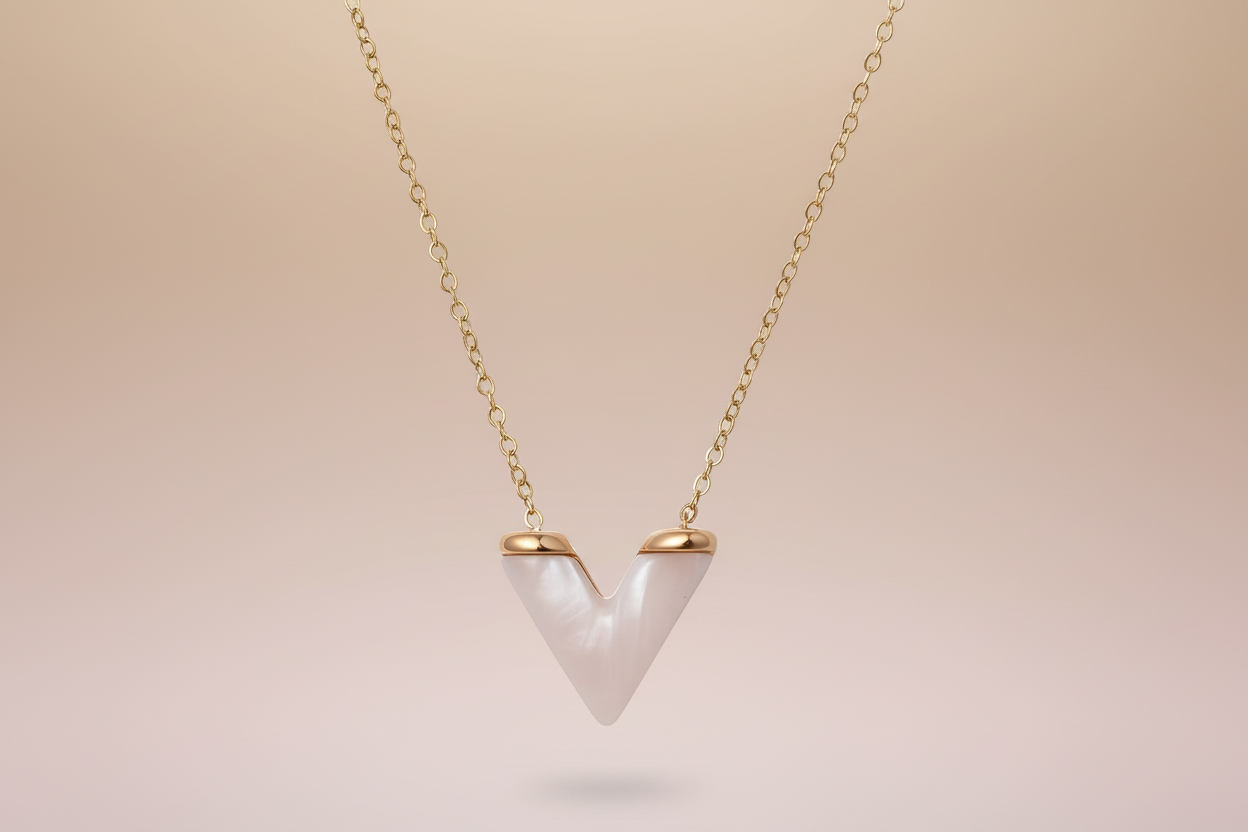 White Cat's Eye V-Shape Pendant Necklace | 18K Gold Plated