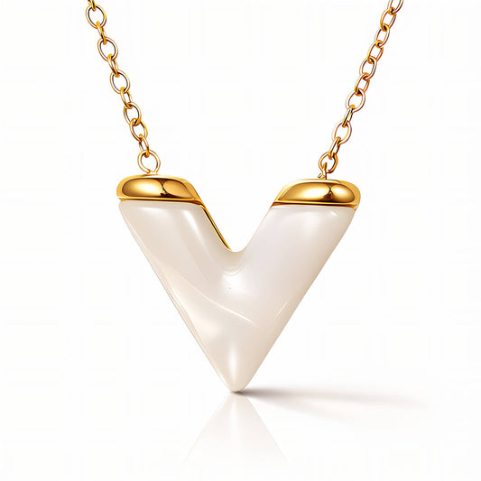White Cat's Eye V-Shape Pendant Necklace | 18K Gold Plated