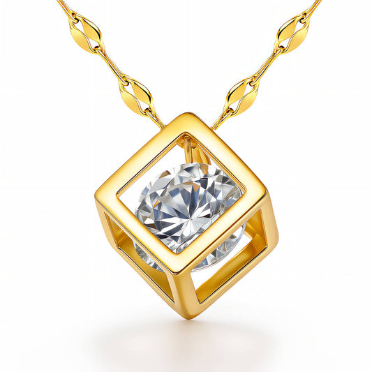 3D Cube Floating CZ Pendant Necklace | 18K Gold Plated