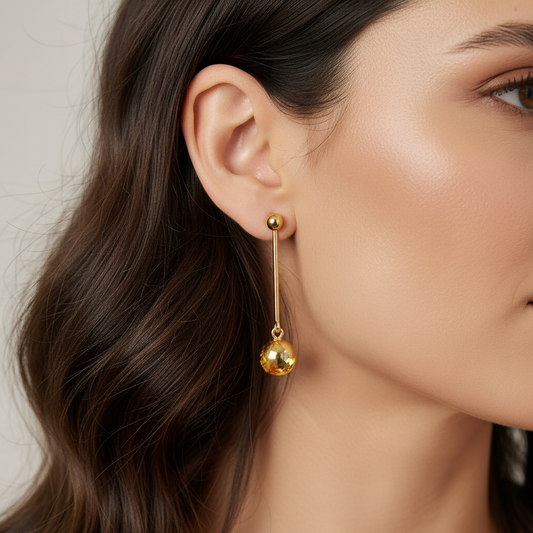 Gold Ball Drop Snake Chain Earrings | 18K Gold Plated | Long Dangle
