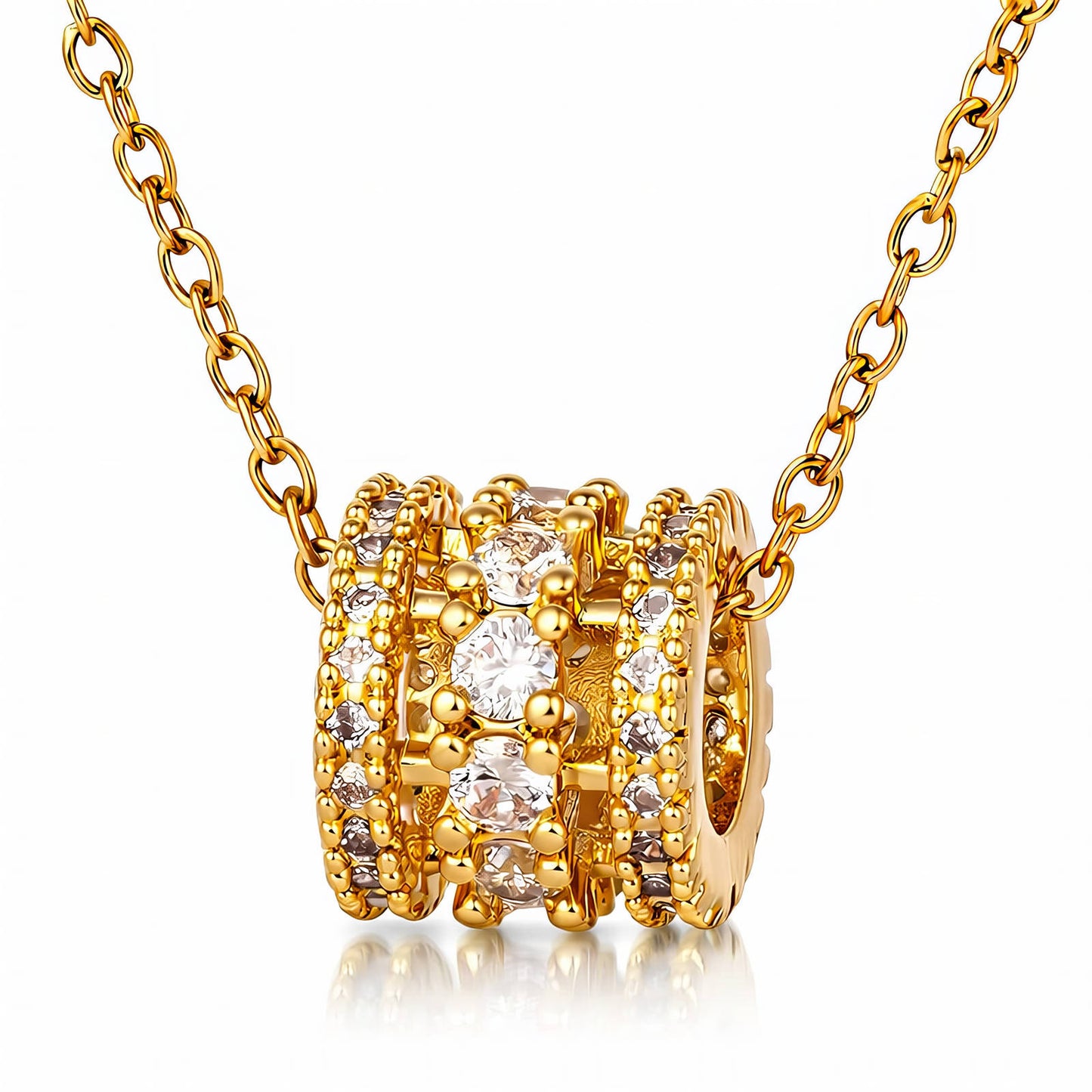 CZ Studded Cylinder Pendant Necklace | 18K Gold Plated