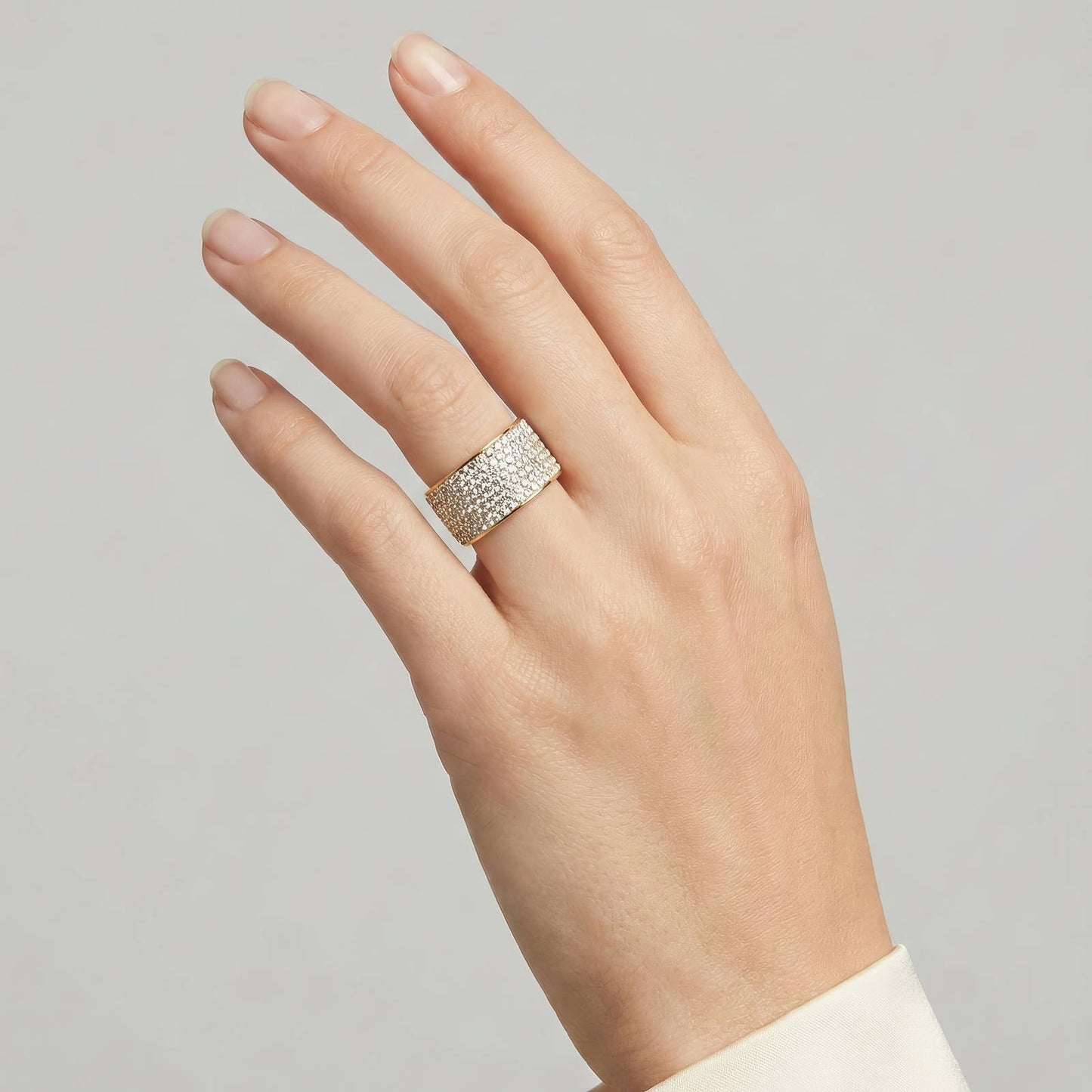 5-Row Full Pave CZ Wide Band Ring | 18K Gold Plated