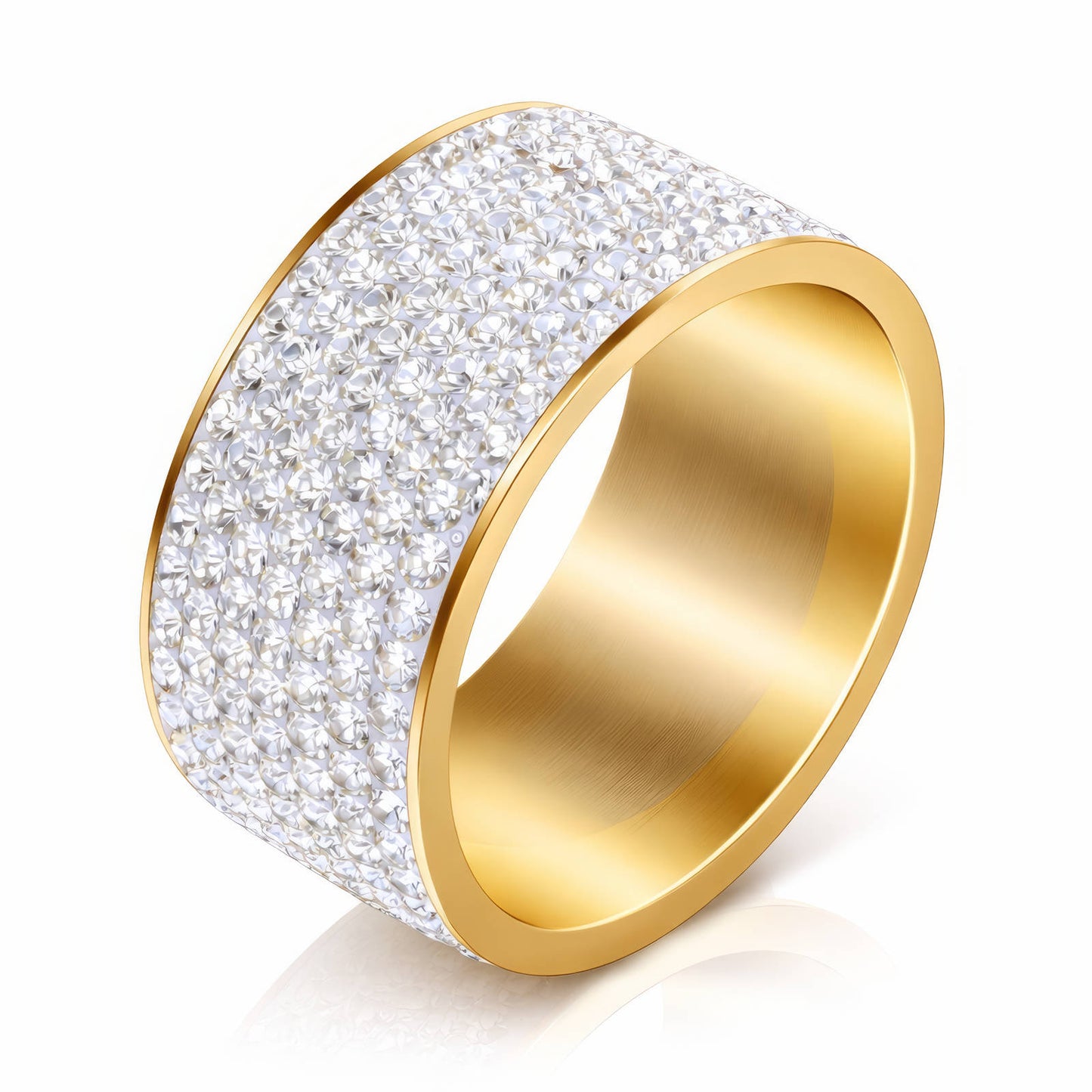 5-Row Full Pave CZ Wide Band Ring | 18K Gold Plated