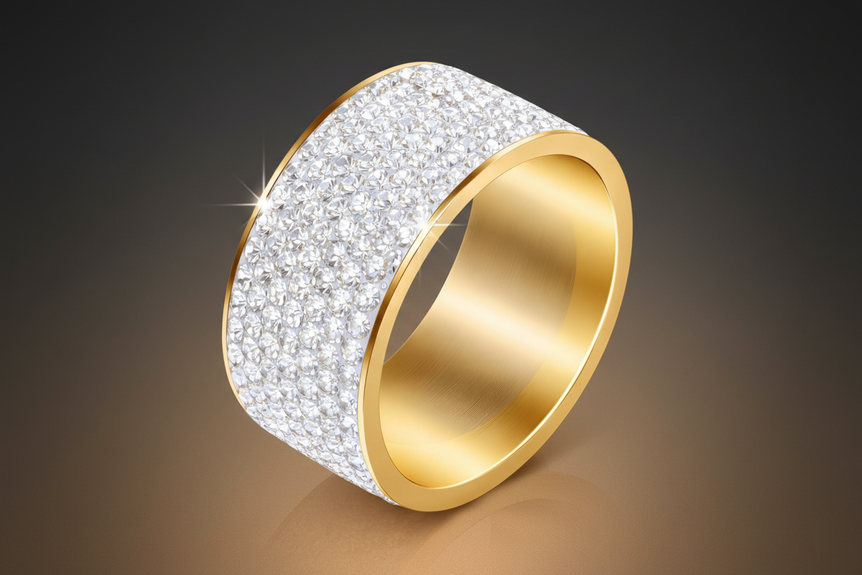 5-Row Full Pave CZ Wide Band Ring | 18K Gold Plated